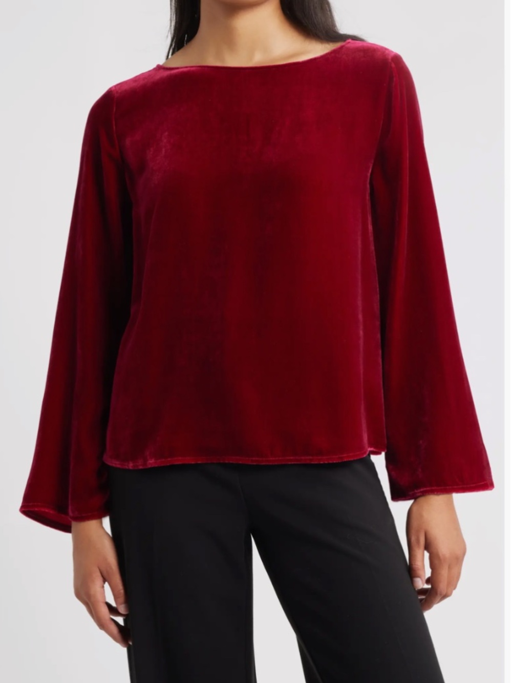 Eileen Fisher Velvet Ballet Neck Ruby Red Box Top New